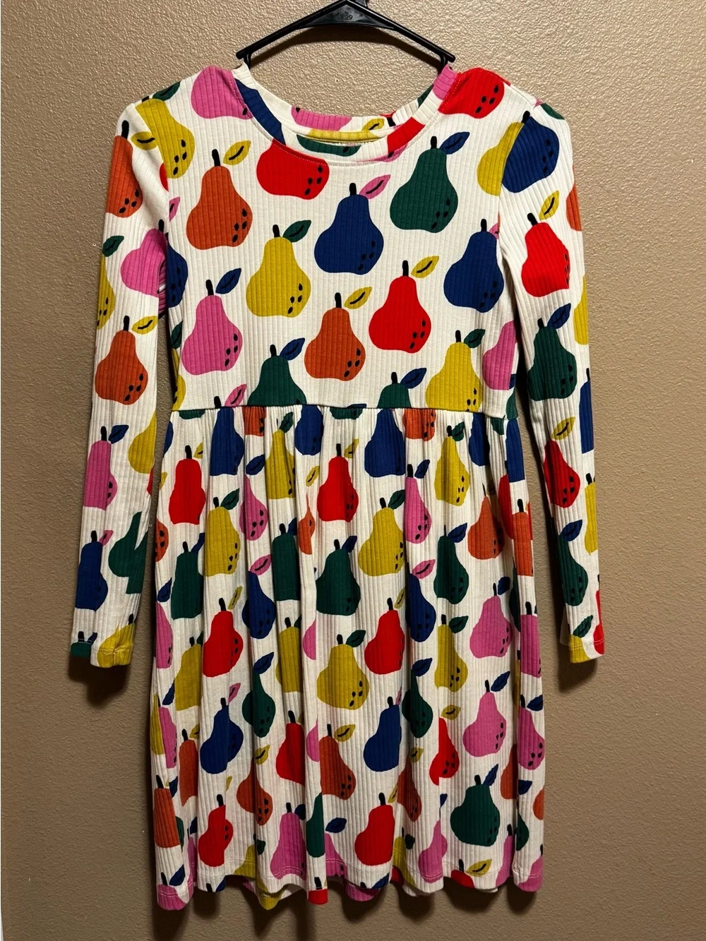 Hanna Andersson Pear Print Long Sleeve Ribbed Dress | Size 150 (12) | VGUC